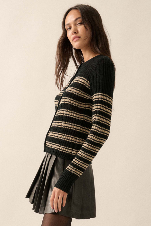 Rule the Day Striped Ribbed Knit Cardigan Sweater - ShopPromesa