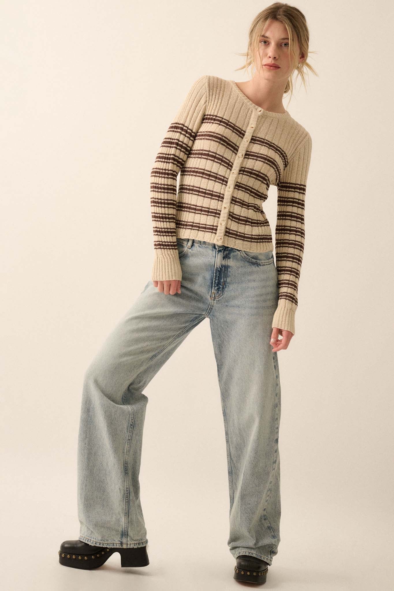 Rule the Day Striped Ribbed Knit Cardigan Sweater - ShopPromesa