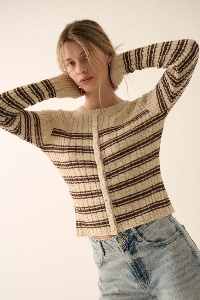 Rule the Day Striped Ribbed Knit Cardigan Sweater - ShopPromesa