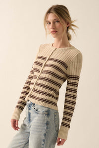 Rule the Day Striped Ribbed Knit Cardigan Sweater - ShopPromesa