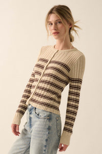 Rule the Day Striped Ribbed Knit Cardigan Sweater - ShopPromesa