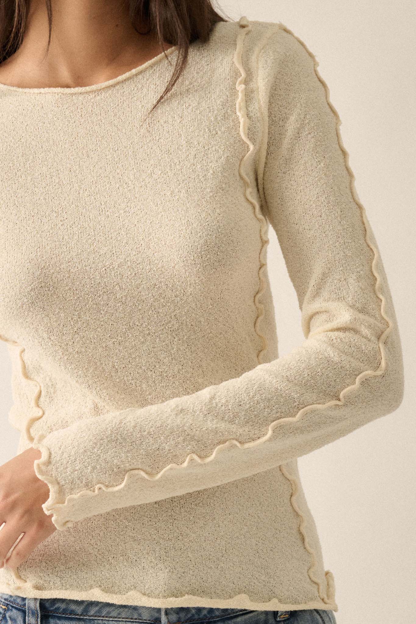 True to Life Textured Knit Exposed-Seam Top - ShopPromesa