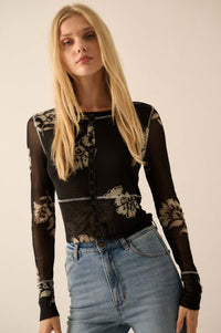 Deco All Day Floral Mesh Button-Trim Top - ShopPromesa