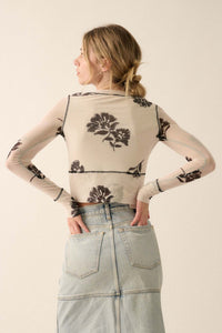 Deco All Day Floral Mesh Button-Trim Top - ShopPromesa