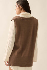 Book Smarts Side-Button V-Neck Sweater Vest - ShopPromesa