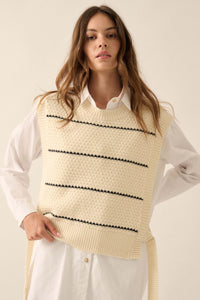 Study Date Striped Knit Side-Tie Sweater Vest - ShopPromesa