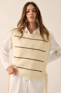 Study Date Striped Knit Side-Tie Sweater Vest - ShopPromesa