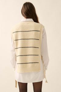 Study Date Striped Knit Side-Tie Sweater Vest - ShopPromesa