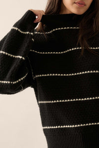 Call Me Cozy Striped Bubble Knit Mock-Neck Sweater - ShopPromesa