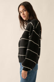 Call Me Cozy Striped Bubble Knit Mock-Neck Sweater - ShopPromesa