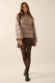 Call Me Cozy Striped Bubble Knit Mock-Neck Sweater - ShopPromesa