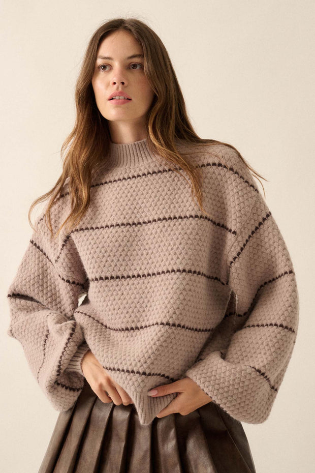 Call Me Cozy Striped Bubble Knit Mock-Neck Sweater - ShopPromesa