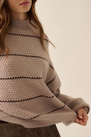 Call Me Cozy Striped Bubble Knit Mock-Neck Sweater - ShopPromesa