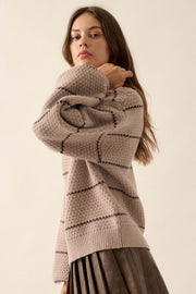 Call Me Cozy Striped Bubble Knit Mock-Neck Sweater - ShopPromesa