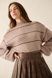 Call Me Cozy Striped Bubble Knit Mock-Neck Sweater - ShopPromesa