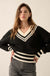 Serving Love Varsity-Stripe V-Neck Sweater - ShopPromesa