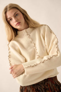 Wave Hello Lettuce-Edge Mock-Neck Sweater - ShopPromesa