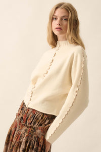 Wave Hello Lettuce-Edge Mock-Neck Sweater - ShopPromesa