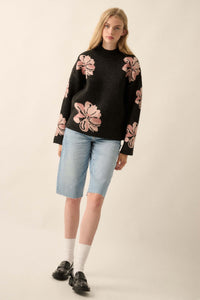 Comfy Flowers Mock-Neck Floral Jacquard Sweater - ShopPromesa