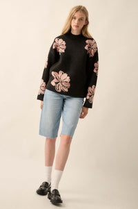 Comfy Flowers Mock-Neck Floral Jacquard Sweater - ShopPromesa