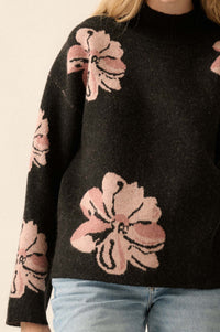 Comfy Flowers Mock-Neck Floral Jacquard Sweater - ShopPromesa