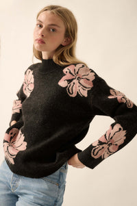 Comfy Flowers Mock-Neck Floral Jacquard Sweater - ShopPromesa