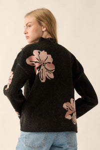 Comfy Flowers Mock-Neck Floral Jacquard Sweater - ShopPromesa