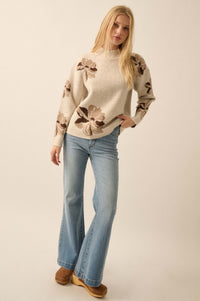 Comfy Flowers Mock-Neck Floral Jacquard Sweater - ShopPromesa