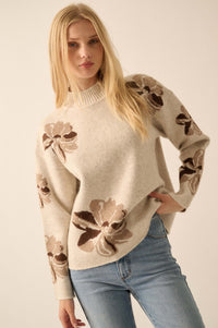 Comfy Flowers Mock-Neck Floral Jacquard Sweater - ShopPromesa