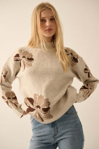 Comfy Flowers Mock-Neck Floral Jacquard Sweater - ShopPromesa