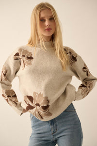 Comfy Flowers Mock-Neck Floral Jacquard Sweater - ShopPromesa