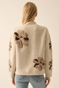 Comfy Flowers Mock-Neck Floral Jacquard Sweater - ShopPromesa