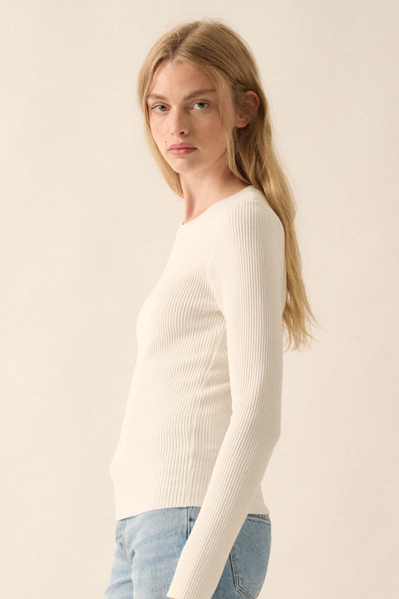 Shaper Fit Long-Sleeve Ribbed Knit Top - ShopPromesa