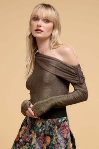 Life on Mars Metallic Knit One-Shoulder Top - ShopPromesa