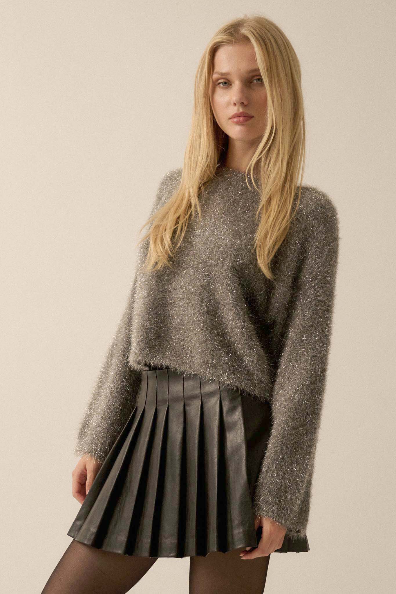 Winter Wonderland Metallic Fuzzy Knit Sweater - ShopPromesa