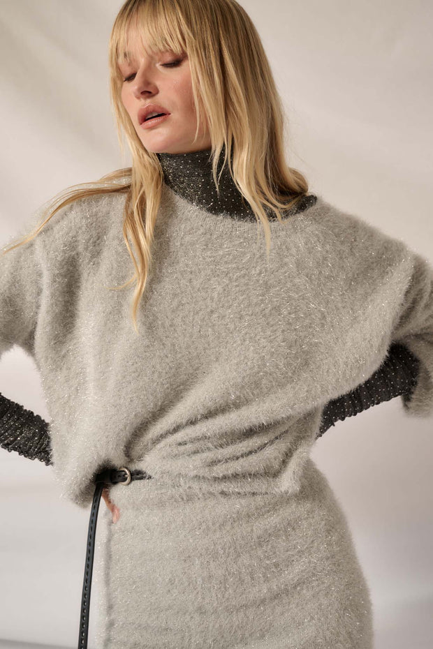 Winter Wonderland Metallic Fuzzy Knit Sweater - ShopPromesa