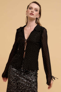 Falling Stars Studded Mesh Tie-Front Top - ShopPromesa