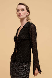 Falling Stars Studded Mesh Tie-Front Top - ShopPromesa