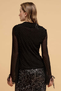 Falling Stars Studded Mesh Tie-Front Top - ShopPromesa