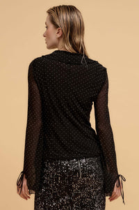 Falling Stars Studded Mesh Tie-Front Top - ShopPromesa