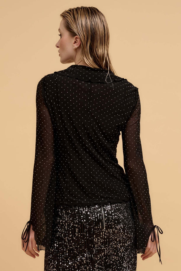 Falling Stars Studded Mesh Tie-Front Top - ShopPromesa