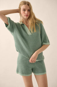 Days of Joy Striped Short-Sleeve Polo Sweater - ShopPromesa