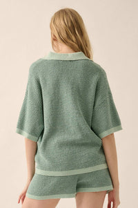 Days of Joy Striped Short-Sleeve Polo Sweater - ShopPromesa