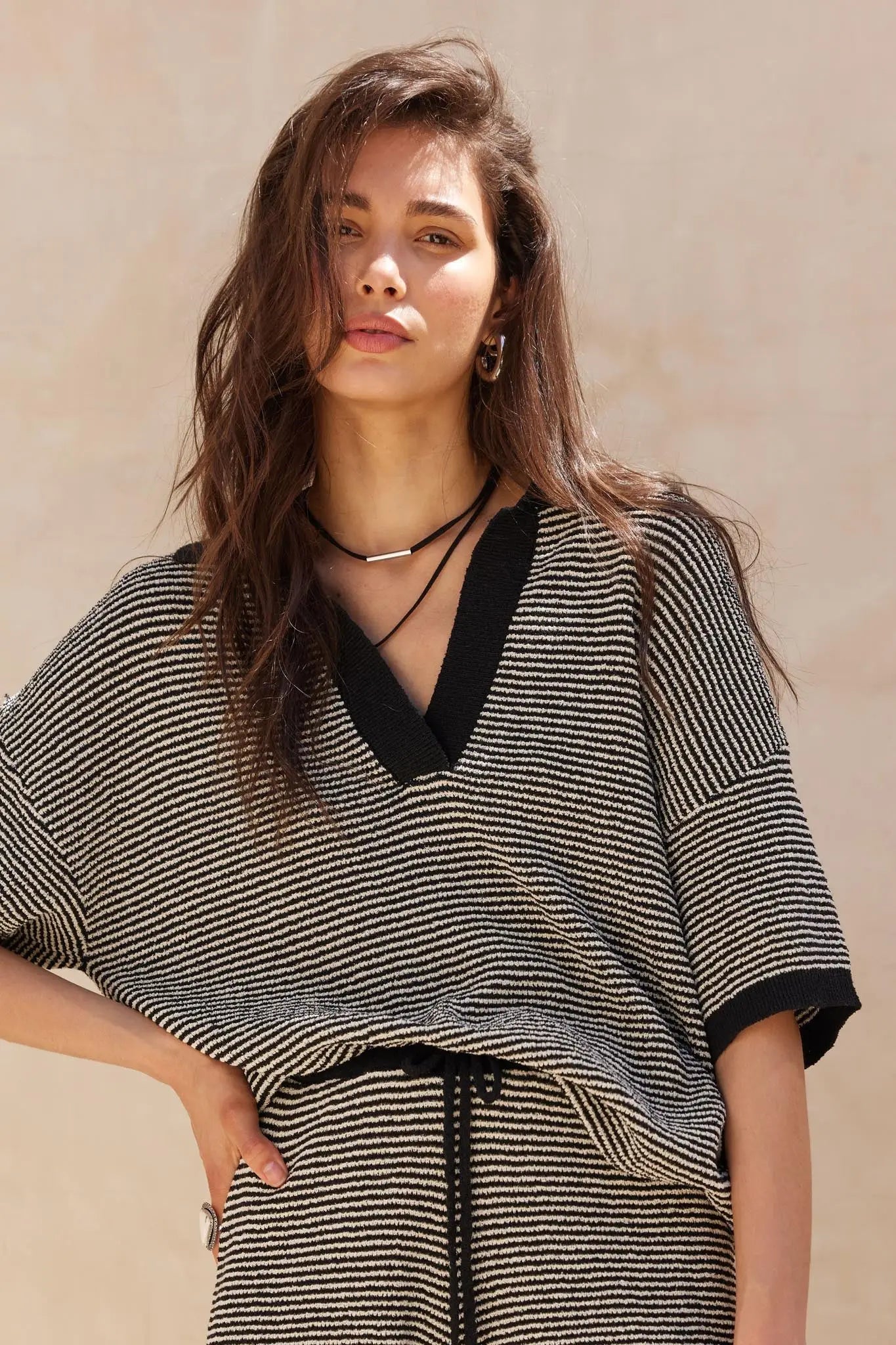 Days of Joy Striped Short-Sleeve Polo Sweater