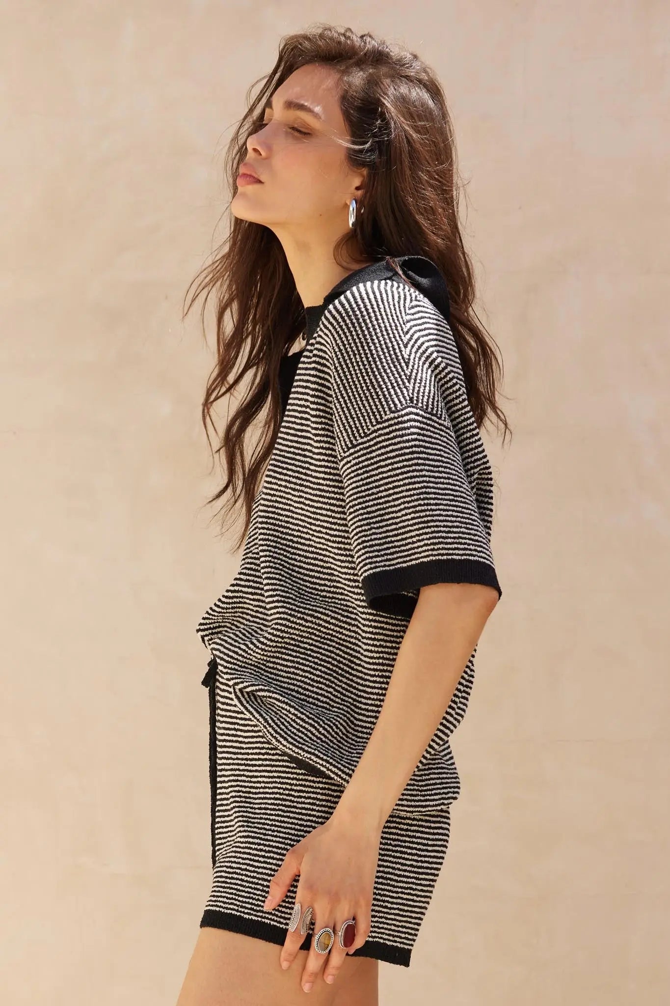 Days of Joy Striped Short-Sleeve Polo Sweater