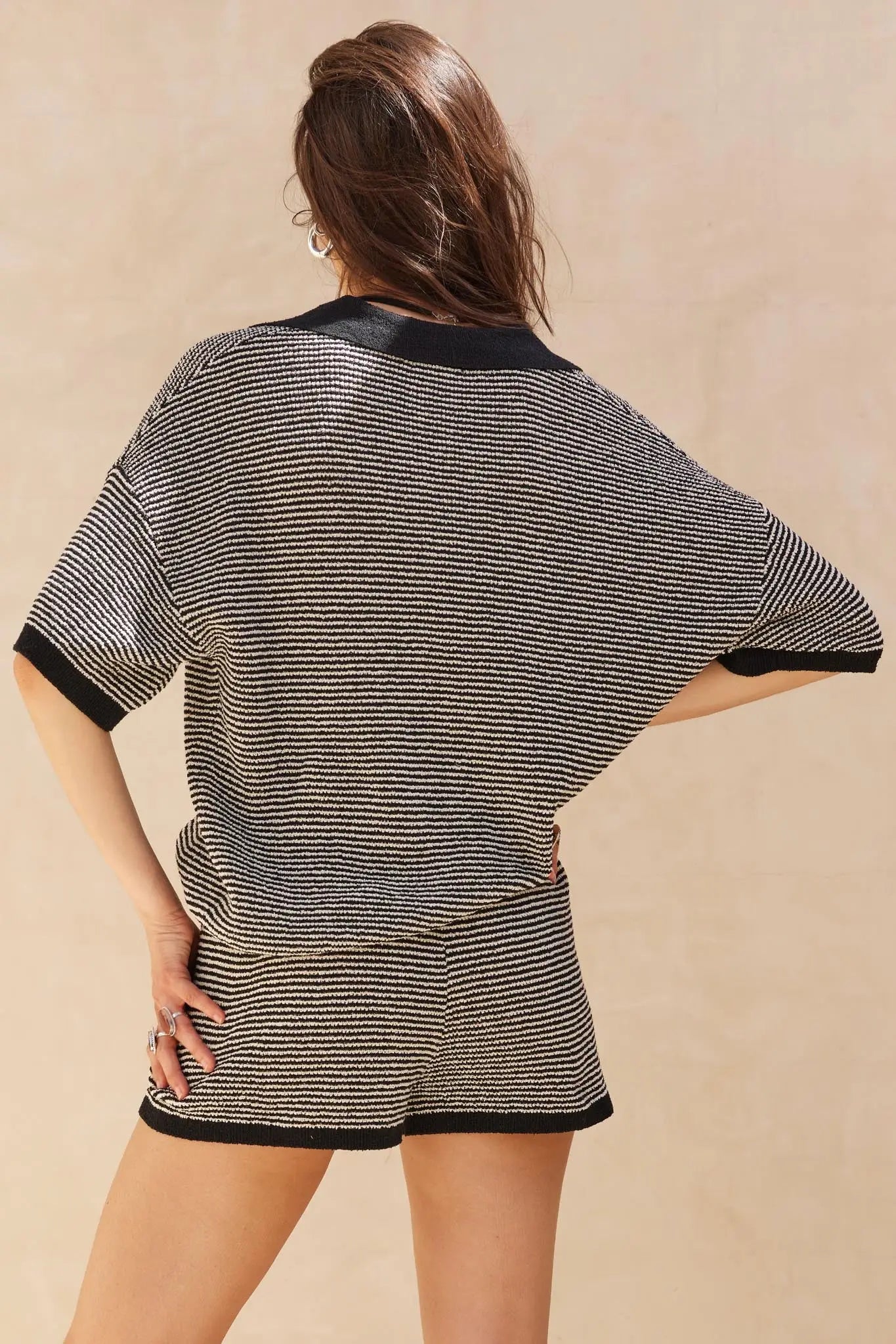 Days of Joy Striped Short-Sleeve Polo Sweater