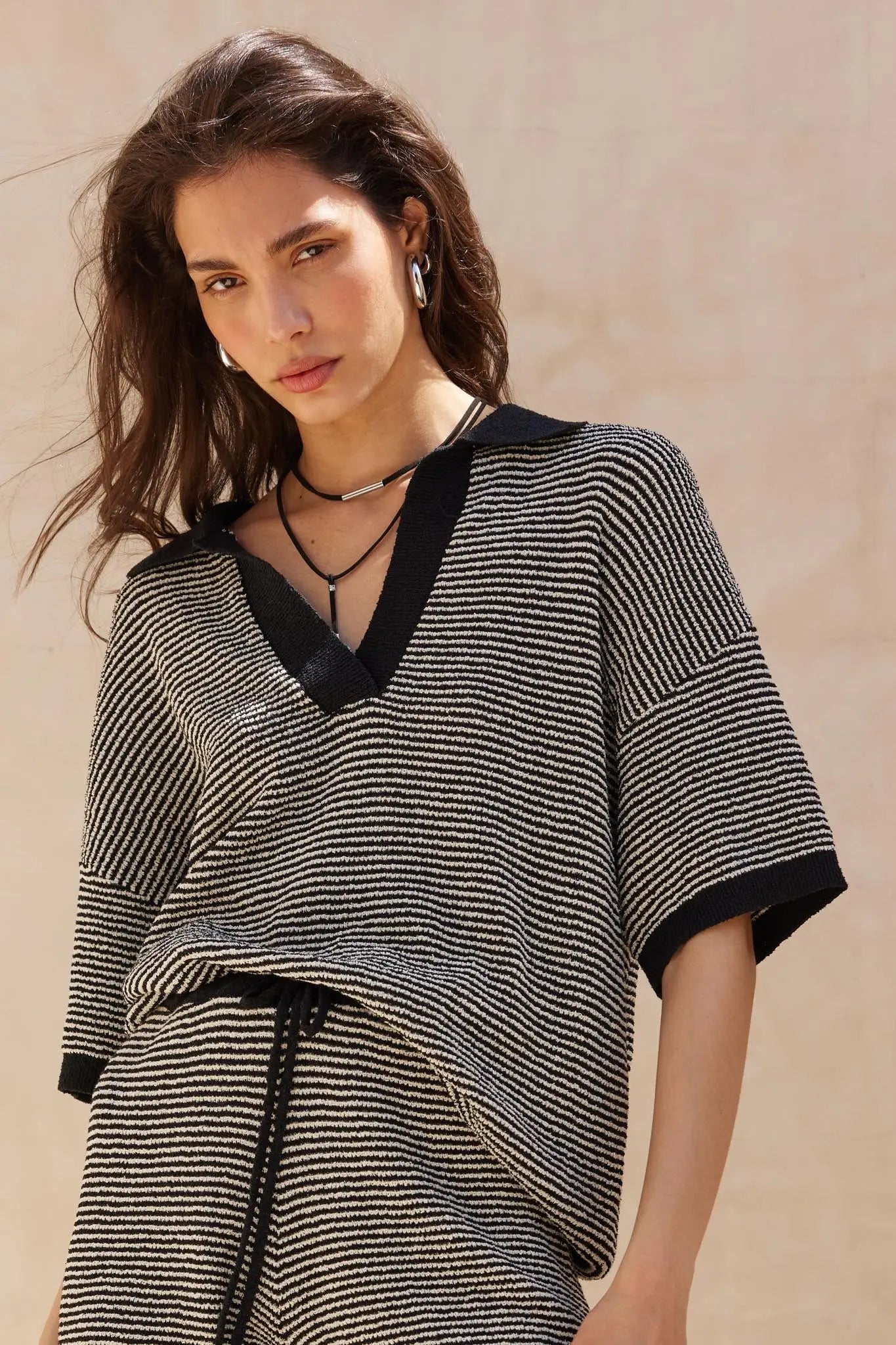 Days of Joy Striped Short-Sleeve Polo Sweater