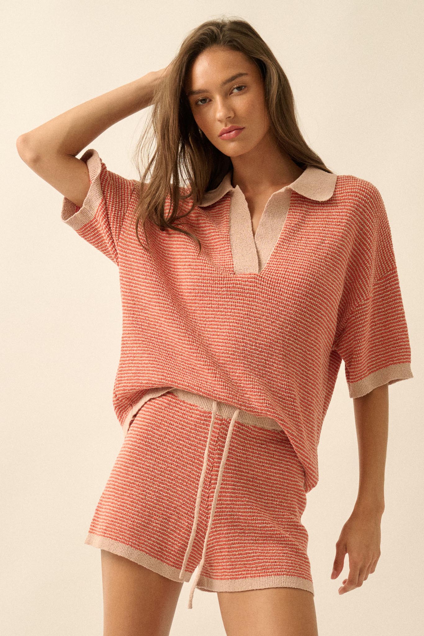 Days of Joy Striped Short-Sleeve Polo Sweater