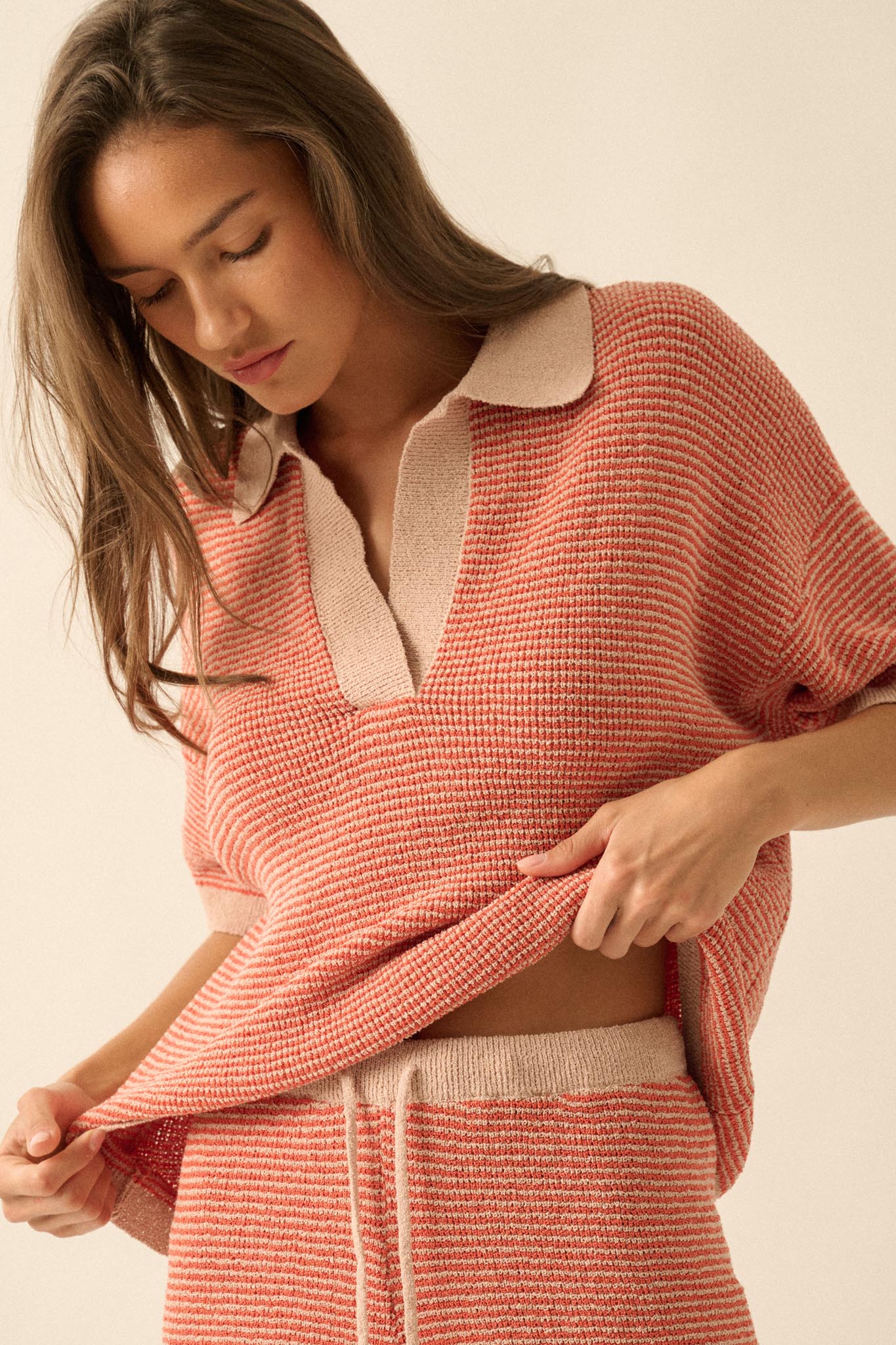 Days of Joy Striped Short-Sleeve Polo Sweater