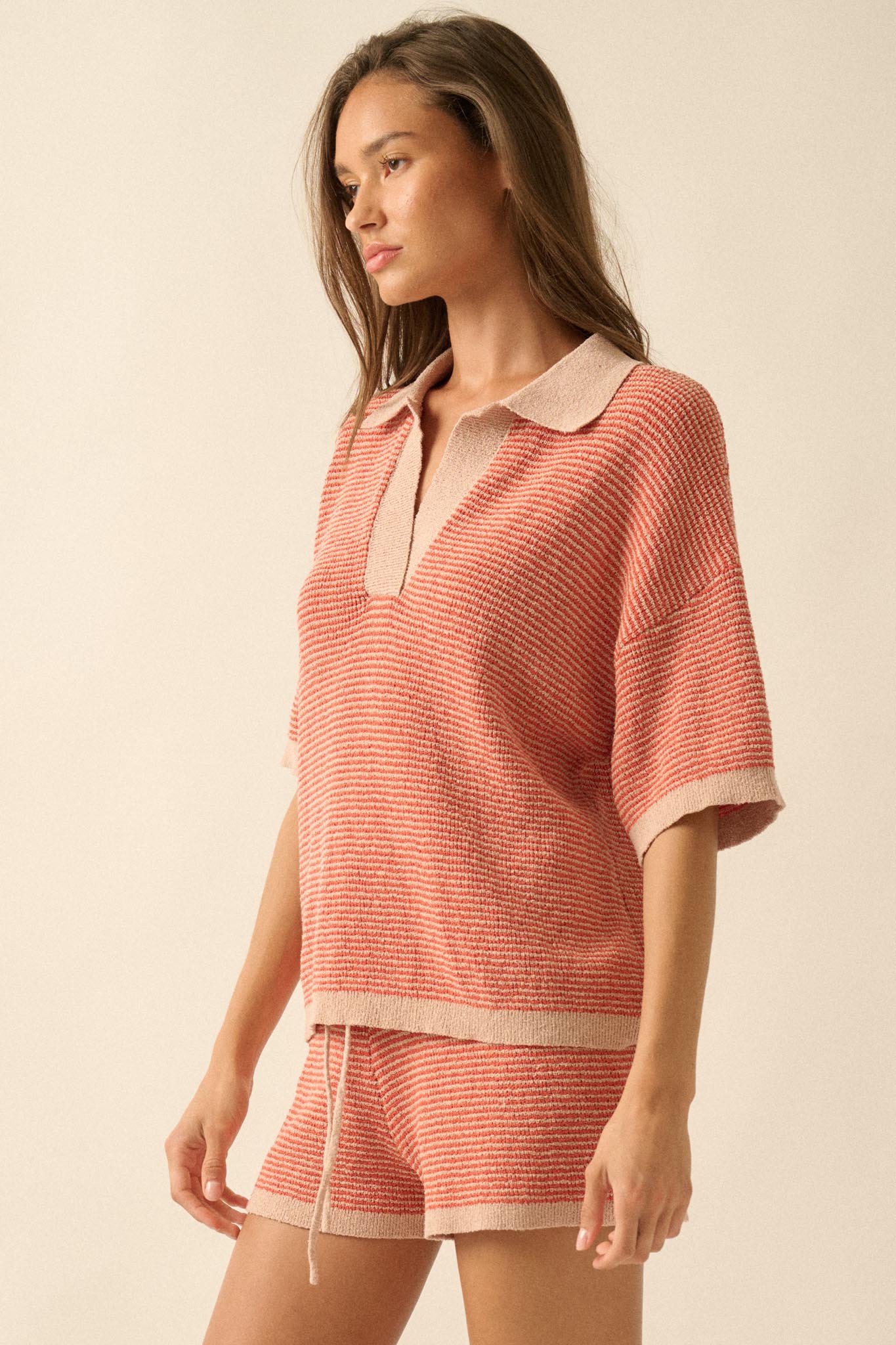 Days of Joy Striped Short-Sleeve Polo Sweater